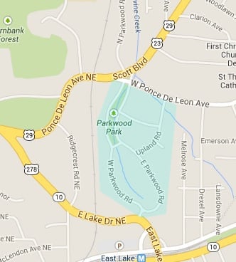 A map showing the boundary lines of the Parkwood Neighborhood. Source: http://parkwoodgardenclub.com/