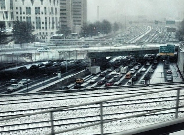 A photo my friend Catie took from a MARTA train while passing the downtown connector on Jan. 28. 