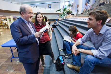 Author Salman Rushdie speaks to Emory University students. Source: Emory University