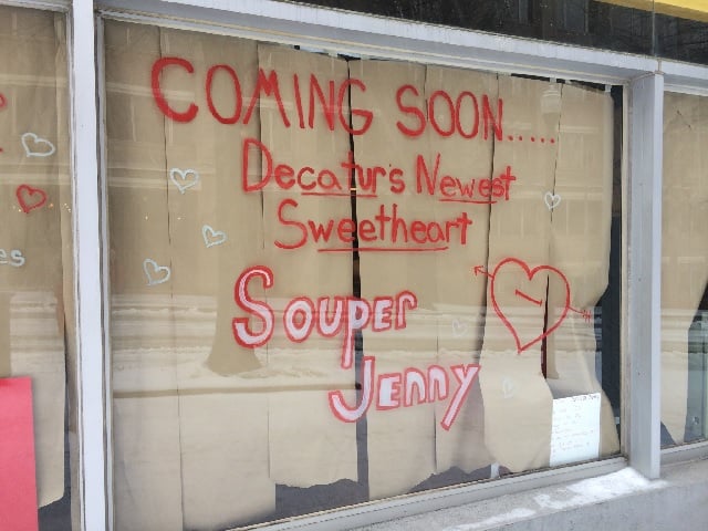 The paper on the windows will come down soon at Souper Jenny in Decatur.
