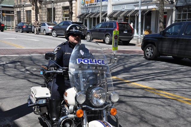 Decatur Police Officer "Motorcycle" Bob, a man who tickets many a speeder in the city. Photo by Dan Whisenhunt. 