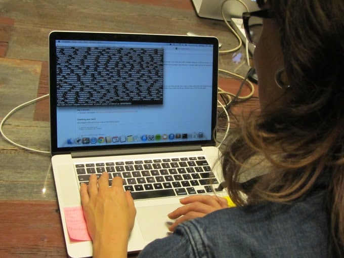 Alianor Chapman, A member of PyLadies Atlanta working on an assignment during a recent class. Photo by Emily Chapman