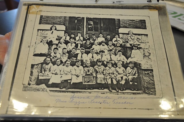 An old photo of Glennwood Elementary, one of many in a scrapbook being displayed as part of the school's 100th anniversary celebrations. Photo of the photo taken by Dan Whisenhunt. 