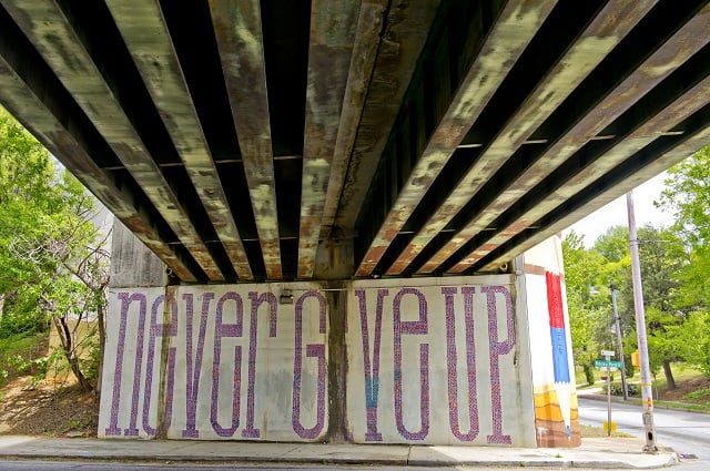 The mural at the Rockyford Bridge at College Ave. on Thursday, April 17, 2014. Photo by: Photo: Jonathan Phillips 