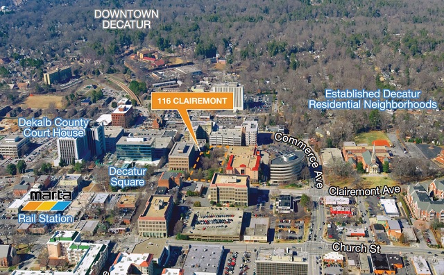 This map published by Pope & Land Enterprises shows the potential site for a future hotel in downtown Decatur. 