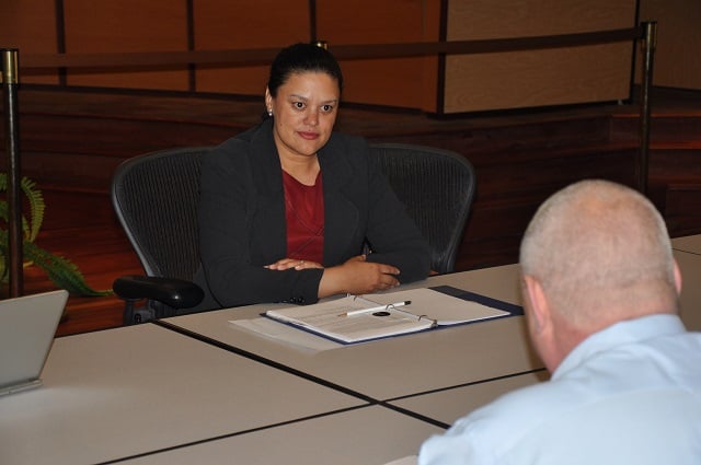 Meria Carstarphen speaks with reporters during a Q&A on May 13. Photo by Dan Whisenhunt