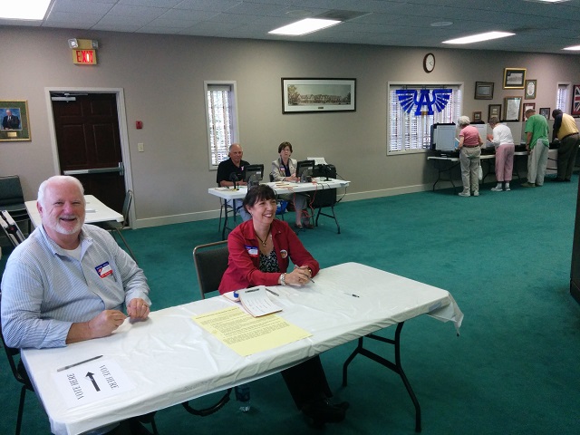Poll workers at Avondale Estates City Hall man their stations during the May 20 primary. Photo by Dan Whisenhunt 