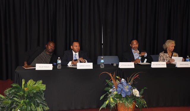 Left to right: Willie Mosley, Jarrod Jordan, Michael Erwin and Jerrie Bason attended a May 1 candidate's forum for District 3 Board of Education candidates.  Photo by: Dan Whisenhunt