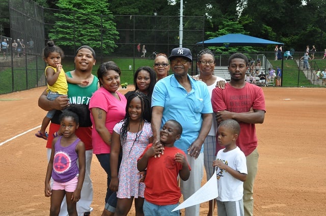 Ms. Shirley's family poses for a photo before the start of opening day festivities. Photo by Dan Whisenhunt