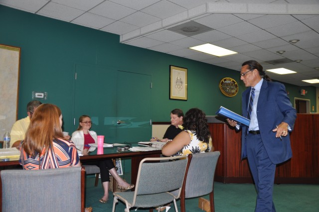 Tony Longval joins the Avondale Estates City Commission during its June 18 work session. Photo by Dan Whisenhunt