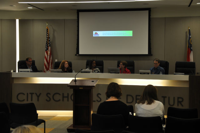 The City Schools of Decatur Board of Education holds its first regular meeting in its new board room at the Beacon Municipal Center. File Photo by Dan Whisenhunt