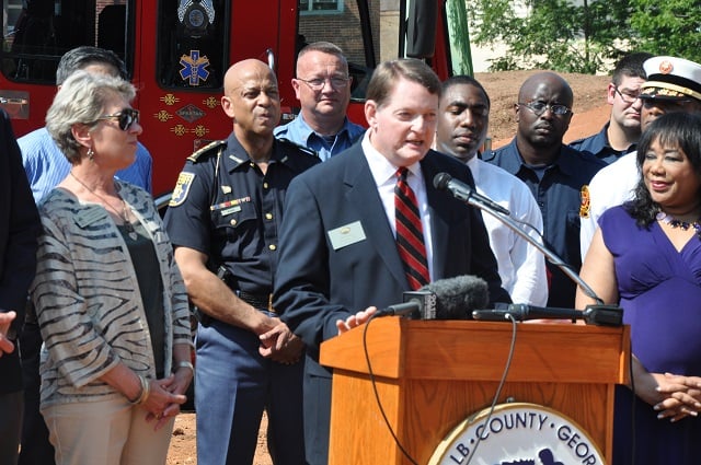 Avondale Estates Mayor Pro Tem Terry Giager thanked county officials during a June 19, 2014 groundbreaking ceremony for a new fire station in Avondale Estates. File Photo by Dan Whisenhunt
