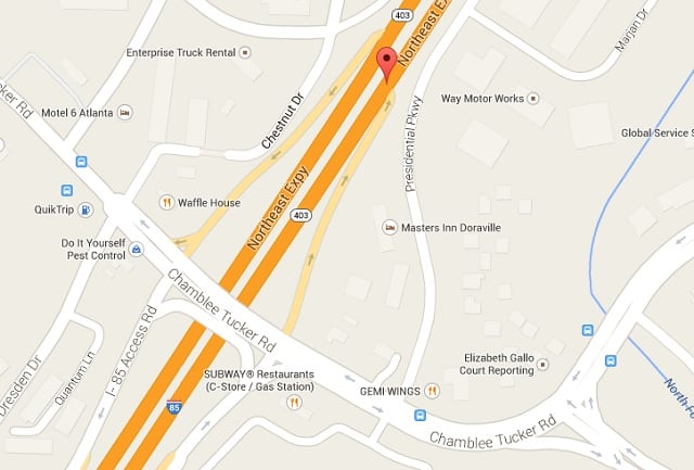 Three men died trying to cross I-85 southbound on July 1. Source: Google Maps.