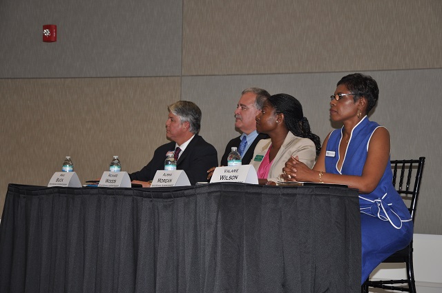 From right to left: Valarie Wilson, Alisha Thomas Morgan, Richard Woods and Mike Buck get ready to answer questions during a League of Women Voters forum held on June 30. Photo by Dan Whisenhunt