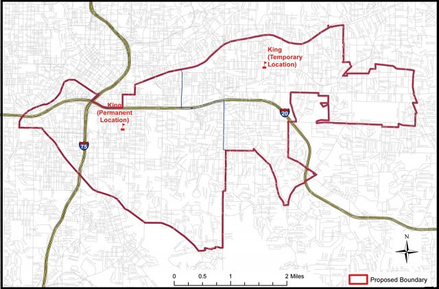 A new map released by APS shows the attendance boundaries for the new King Middle. Source: Talk Up APS.