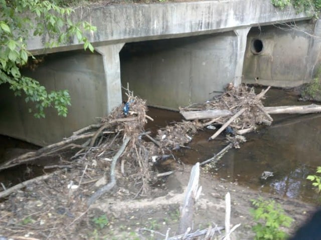 Photo of debris in South Fork Peachtree Creek. Photo provided by DeKalb County