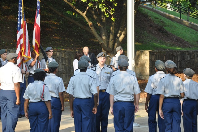 Brice Holden, battalion commander of the DHS JROTC, participating in a remembrance of the Sept. 11, 2001 terror attacks. Photo by Dan Whisenhunt