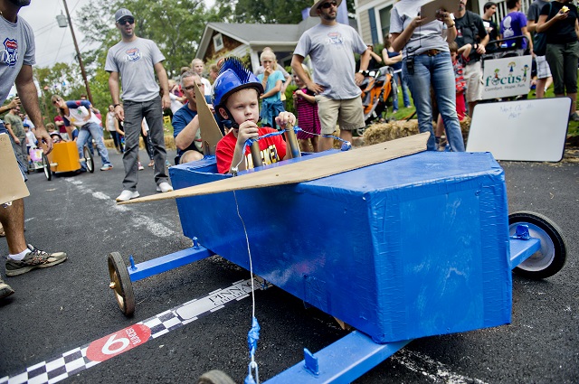 Photo: Jonathan Phillips Ian Cooper takes off from the starting line during the 4th annual Madison Ave. Soap Box Derby in Decatur on Saturday, September 27, 2014.