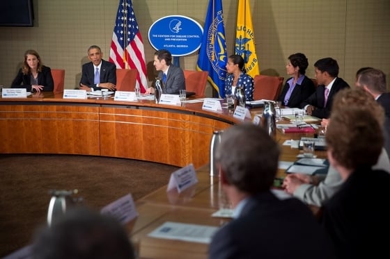 President Barack Obama convenes briefing on the Ebola virus at the Centers for Disease Control and Prevention in Atlanta, Ga., Sept. 16, 2014. (Official White House Photo by Lawrence Jackson)