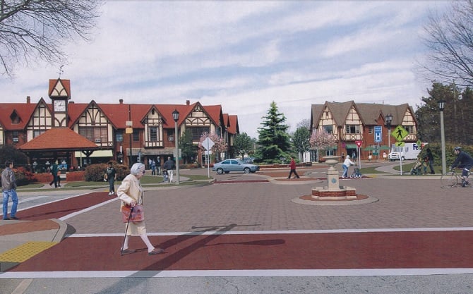 A concept drawing of what a roundabout would look like in 'Avondale Estates. The illustration is contained in an application for grant funding submitted to the Atlanta Regional Commission. 