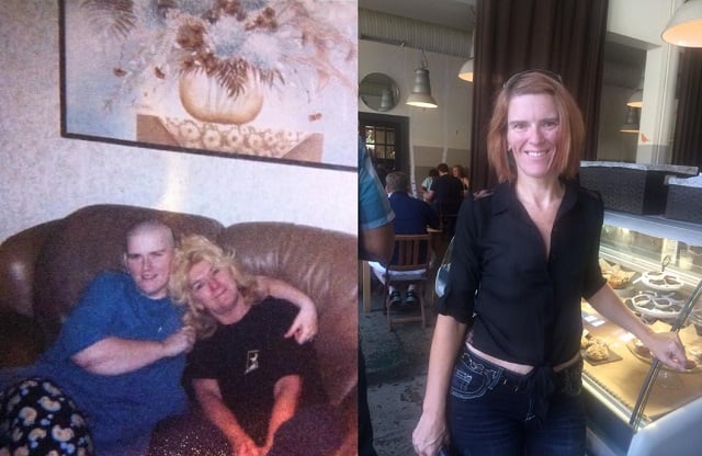 Before: Guzman (left) and her mother (right) in 2003 at nearly 400 pounds. After: Guzman in 2014, after losing 230 pounds.
