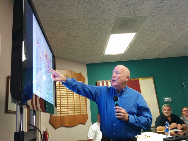 Mayor Ed Rieker explains the city's annexation plans during an Oct. 1 work session. He announced his resignation on Oct. 2. Photo by Dan Whisenhunt