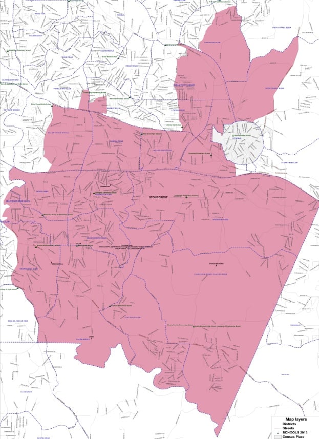A map showing the boundaries of a proposed city of Stonecrest. Source: Stonecrest City Alliance