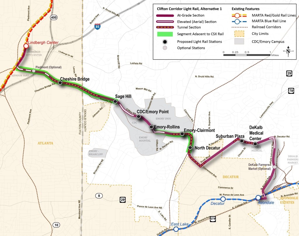 A map of Alternative 1 for the Clifton Corridor light rail project. Source: www.itsmarta.com