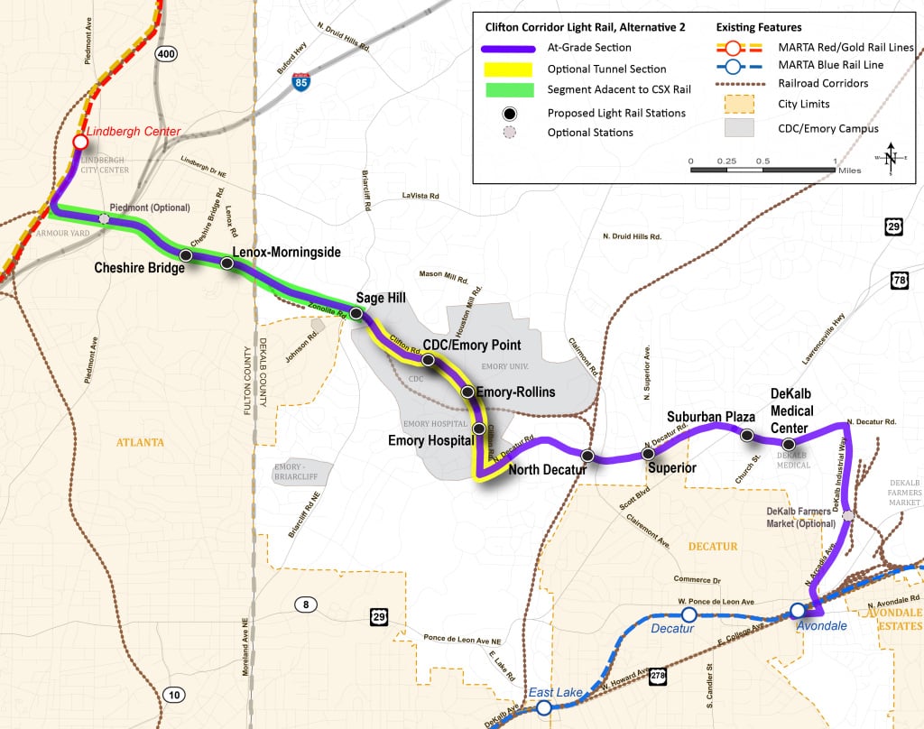 A map for Alternative 2 for the Clifton Corridor light rail project. Source: www.itsmarta.com