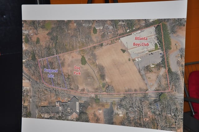 A map showing the portion of the dog park that's being sold to a developer. Photo by Dan Whisenhunt