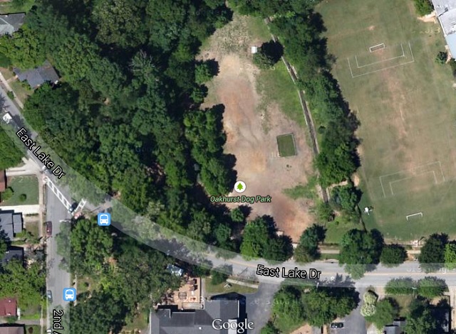 The location of the Oakhurst Dog Park. Source: Google Maps