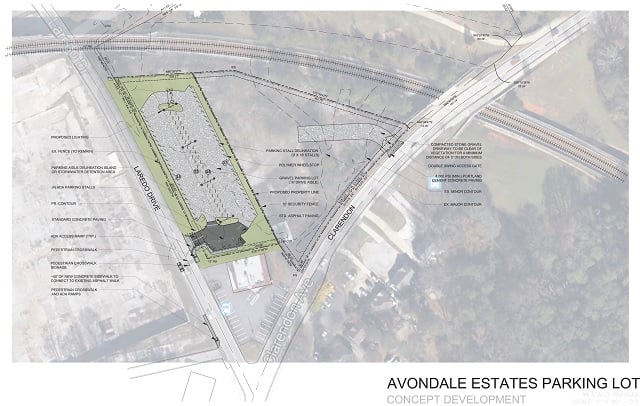 The proposed design of a parking lot that would be located on MARTA-owned property in Avondale Estates. Photo obtained via the city of Avondale Estates website