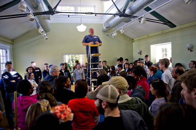 Paul Mitchell (center) talks with his volunteers before they head out to start working during the Decatur Martin Luther King Jr. Service Project weekend on Sunday, January 18, 2015. Photo by Jonathan Phillips