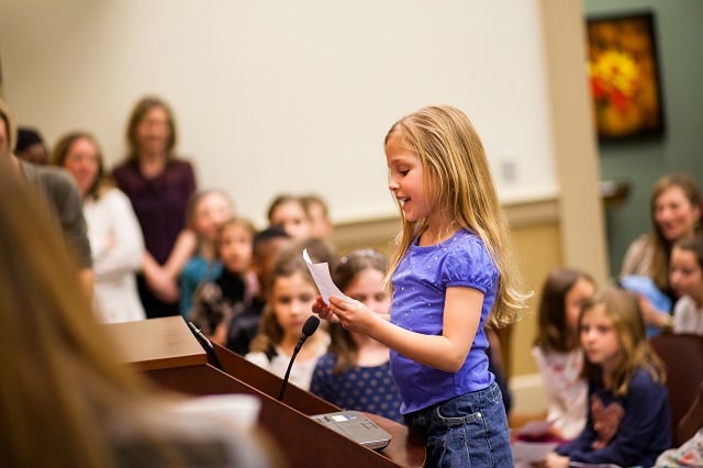 An Oakhurst Elementary First Grader gives Decatur City Commissioners her adorable suggestions for improving her community. Photo provided by Meredith Hill, a teacher at Oakhurst Elementary. 