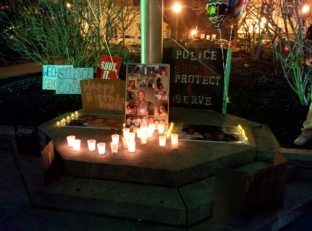 A memorial for Kevin Davis outside the DeKalb County Courthouse. Photo by Dan Whisenhunt