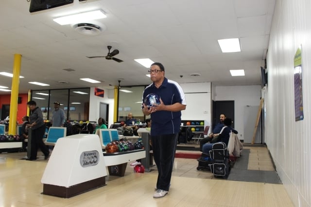 69-year-old Johnny Worthem said he has been bowling at Suburban Lanes for 25 years. Feb. 2015. Photo by Dena Mellick