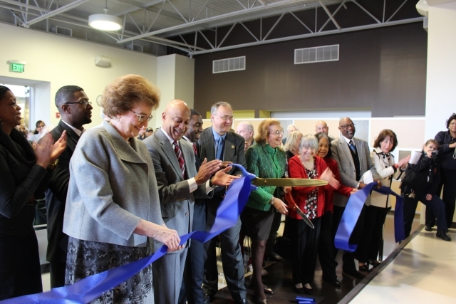 DeKalb County officials cutting the ribbon. Interim CEO Lee May said, "today shows our commitment to our seniors." Photo by Dena Mellick