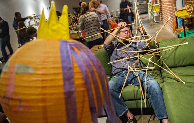 Photo: Jonathan Phillips Russ Pierce constructs a bamboo lantern during a workshop at Color Wheel Studio in Decatur on Friday, April 24, 2015. 12 workshops will be held before the Decatur Lantern Parade on May 15.