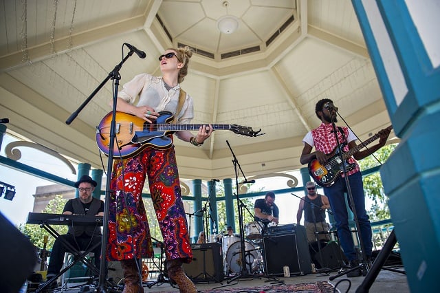 Kristin Diable (center) performs on stage during the Decatur Arts Festival on Saturday. Photo: Jonathan Phillips
