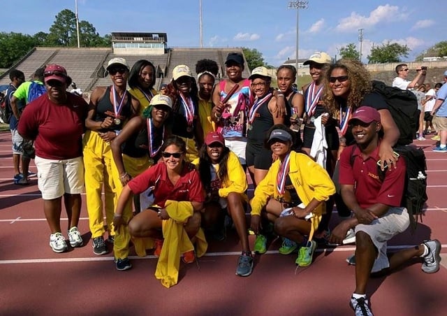 Maynard Holbrook Jackson High School Lady Jaguars win the 2015 GHSA Class AAA Track & Field State Championship May 9 in Albany GA. Head Coach: Russell Thomas; Assistant Coaches: Betsy Kim and Marilyn Turley. Photo Credit: Chantel Mullen, APS