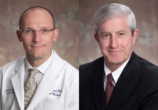 Bryce Gartland (left) has been named CEO of Emory University Hosptial. Current CEO Robert Bachman (right) is moving into a new role. Photo provided by Emory.