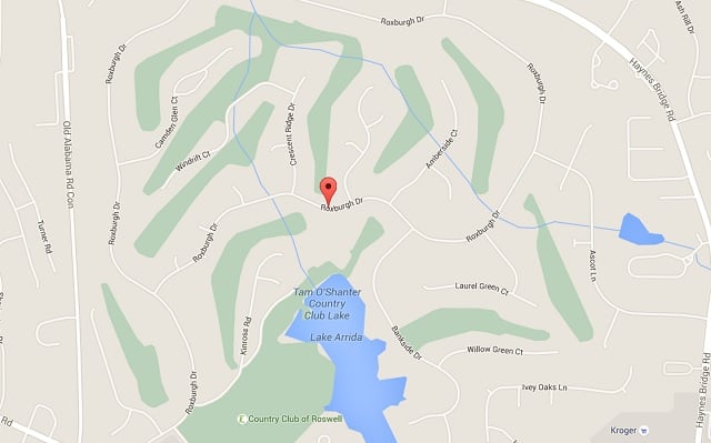Approximate location of where car hit a fire hydrant in Roswell. Source: Google Maps. 