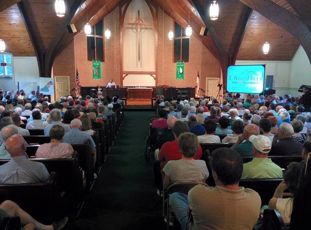 LaVista Hills supporters addressed a packed house at Briarcliff United Methodist Church on Aug. 24. Photo by Dan Whisenhunt