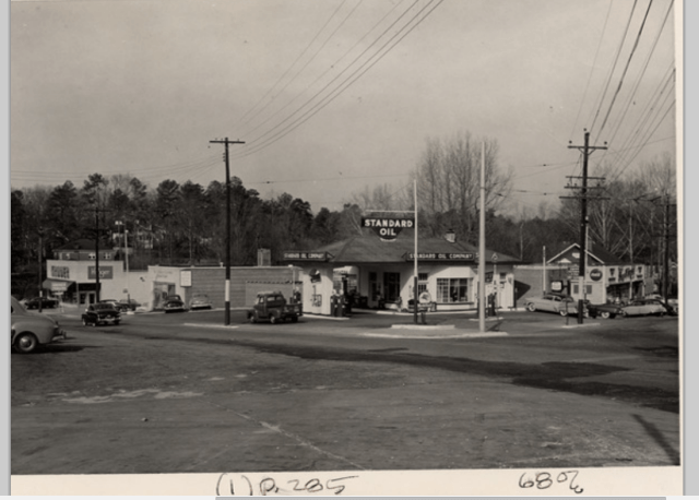 A photo of the old Chevron station in Emory Village. The photo was part of plans submitted to DeKalb County by a developer who wants to turn the historic building into a Sherlock's Wine Merchant and possible restaurant.