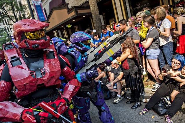 HALO characters play up to the crowd during the annual DragonCon Parade in Atlanta on Saturday. Photo: Jonathan Phillips