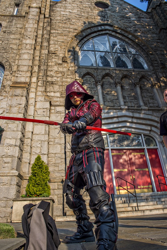 Dressed as Arsenal from the Arrow series, David Stouffer poses for a photo before the start of the annual DragonCon Parade in Atlanta on Saturday. Photo: Jonathan Phillips