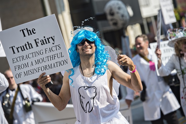 Curt Anderson marches down Peachtree St. in Atlanta during the annual DragonCon Parade on Saturday. Photo: Jonathan Phillips