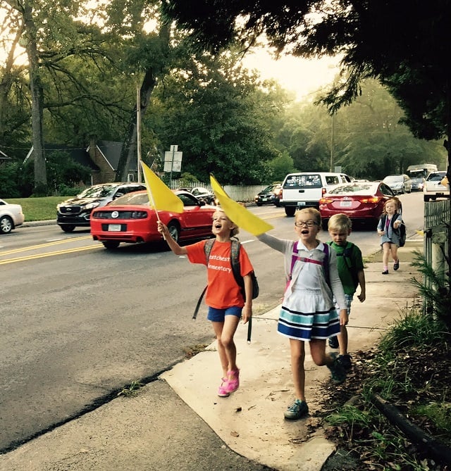 Pictures taken by Westchester parent Jennifer Belew of students walking to the school from Garden Lane. 