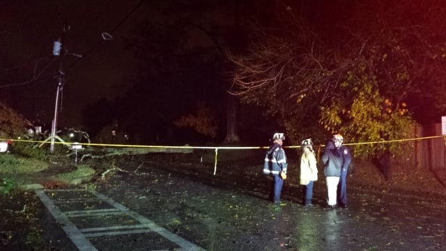 A giant branch came down on power lines on Pinehurst Street at Winn Way in Decatur. Photo by Dena Mellick