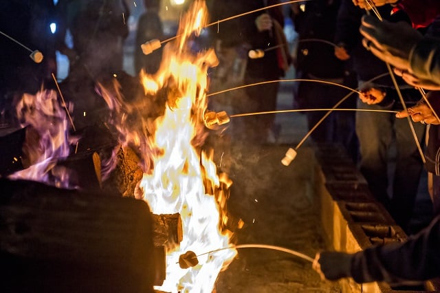 People hold onto their sticks during the annual marshmallow roast at Decatur Square on Thursday. Photo: Jonathan Phillips